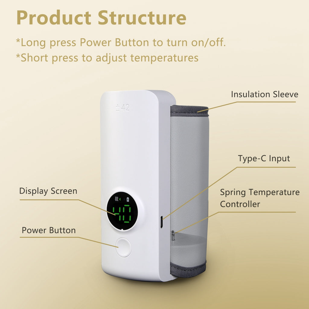 1Pc Portable Bottle Warmer Baby Milk Warmer Milk Formula Warmer For Travel With 6 Heating Level USB Rechargeable Keep Milk Warm For 5 Hours No Bottle Included