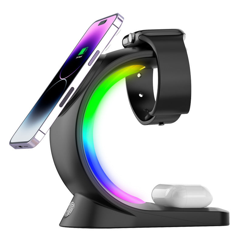 4 In 1 Magnetic Wireless Fast Charging For Smart Phone Atmosphere Light Charging Station For Airpods Pro I-phone Watch