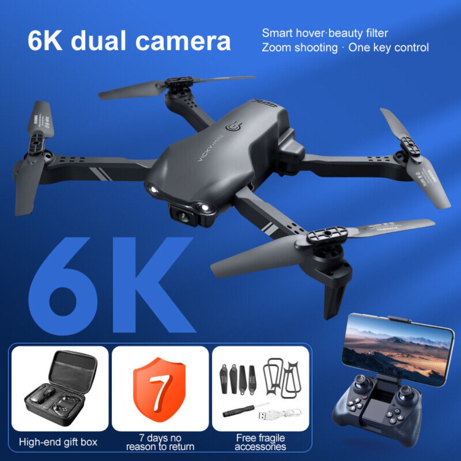 4DRC V13 RC Drone 6K HD Dual Camera WiFi FPV Foldable Quadcopter Camera Drone ,2 Battery