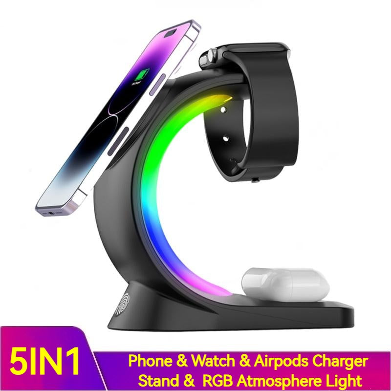 4 In 1 Magnetic Wireless Fast Charging For Smart Phone Atmosphere Light Charging Station For Airpods Pro I-phone Watch