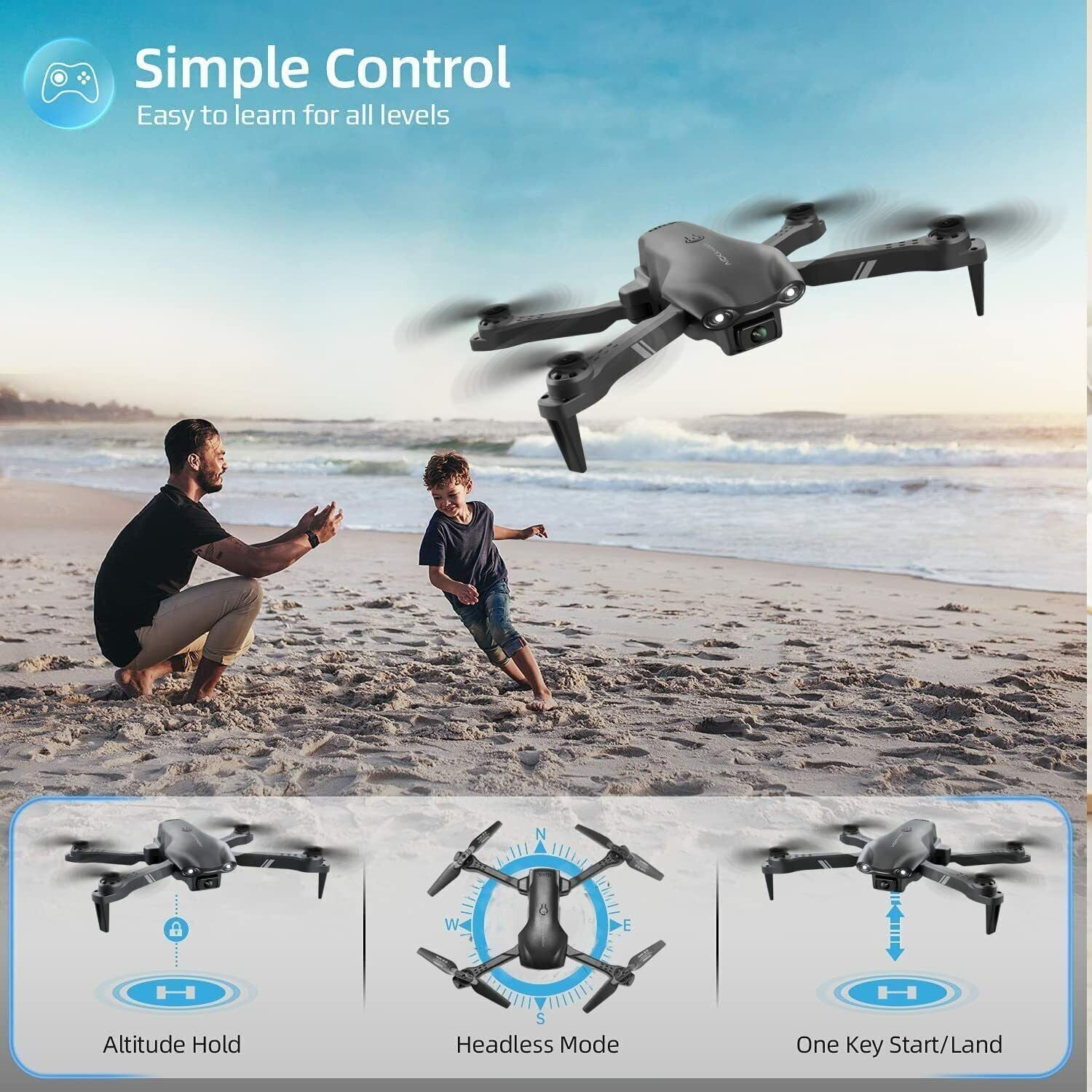 4DRC V13 RC Drone 6K HD Dual Camera WiFi FPV Foldable Quadcopter Camera Drone ,2 Battery