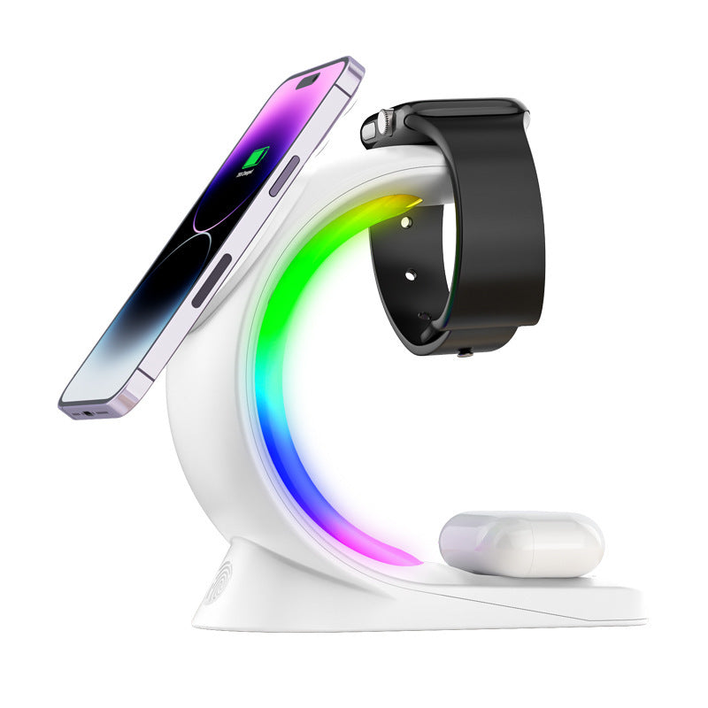 4 In 1 Magnetic Wireless Fast Charging For Smart Phone Atmosphere Light Charging Station For Airpods Pro I-phone Watch